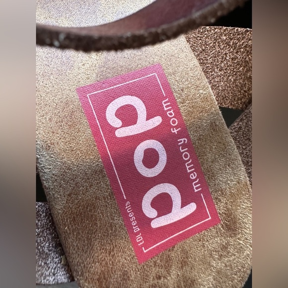 POP Women’s Memory Foam Open Toe Open Back Wedge Heel Sandal Brown Size 9 - Picture 9 of 11